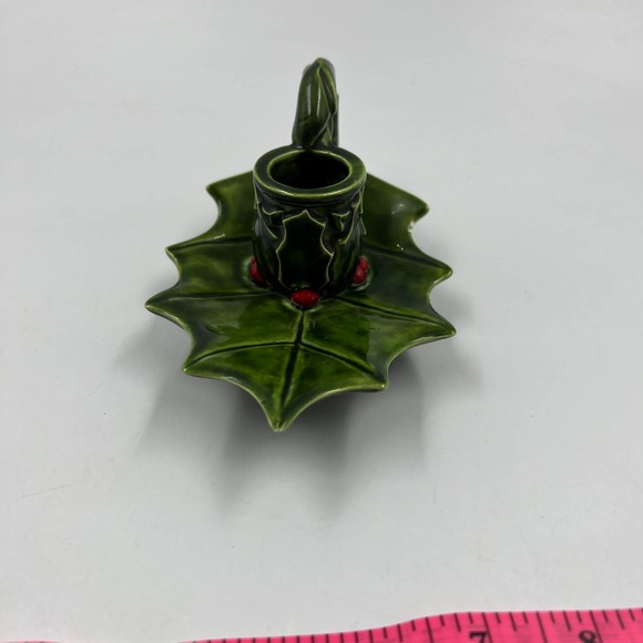 Handmade Glazed Ceramic Vintage Holly Berry Candelabrum Christmas Red Green '76 - Picture 9 of 9
